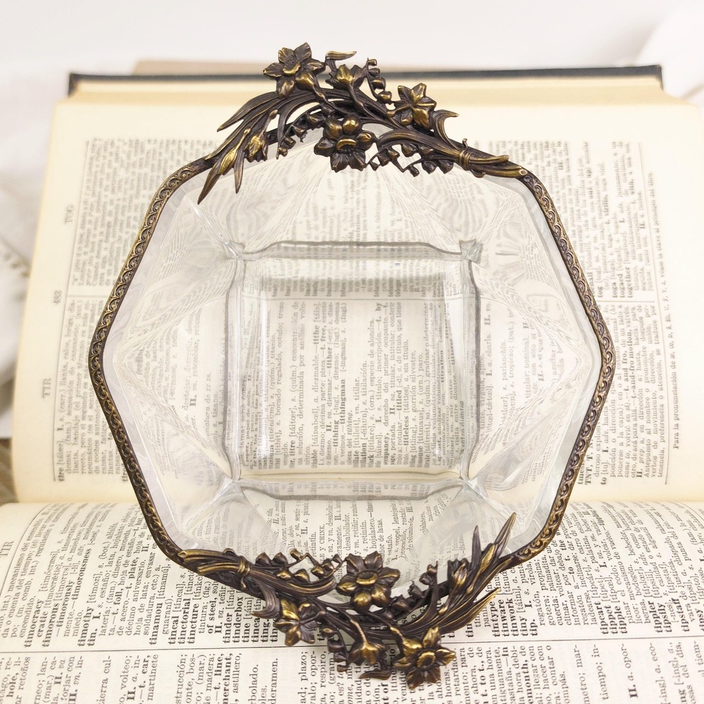 Vintage Candy Dish with Ornate‎ Handles, Decorative Cache Bowl, Trinket Dish